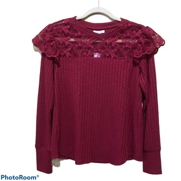 Plus Sz 4X Cranberry Lace Flutter Long Sleeves - Picture 3 of 8